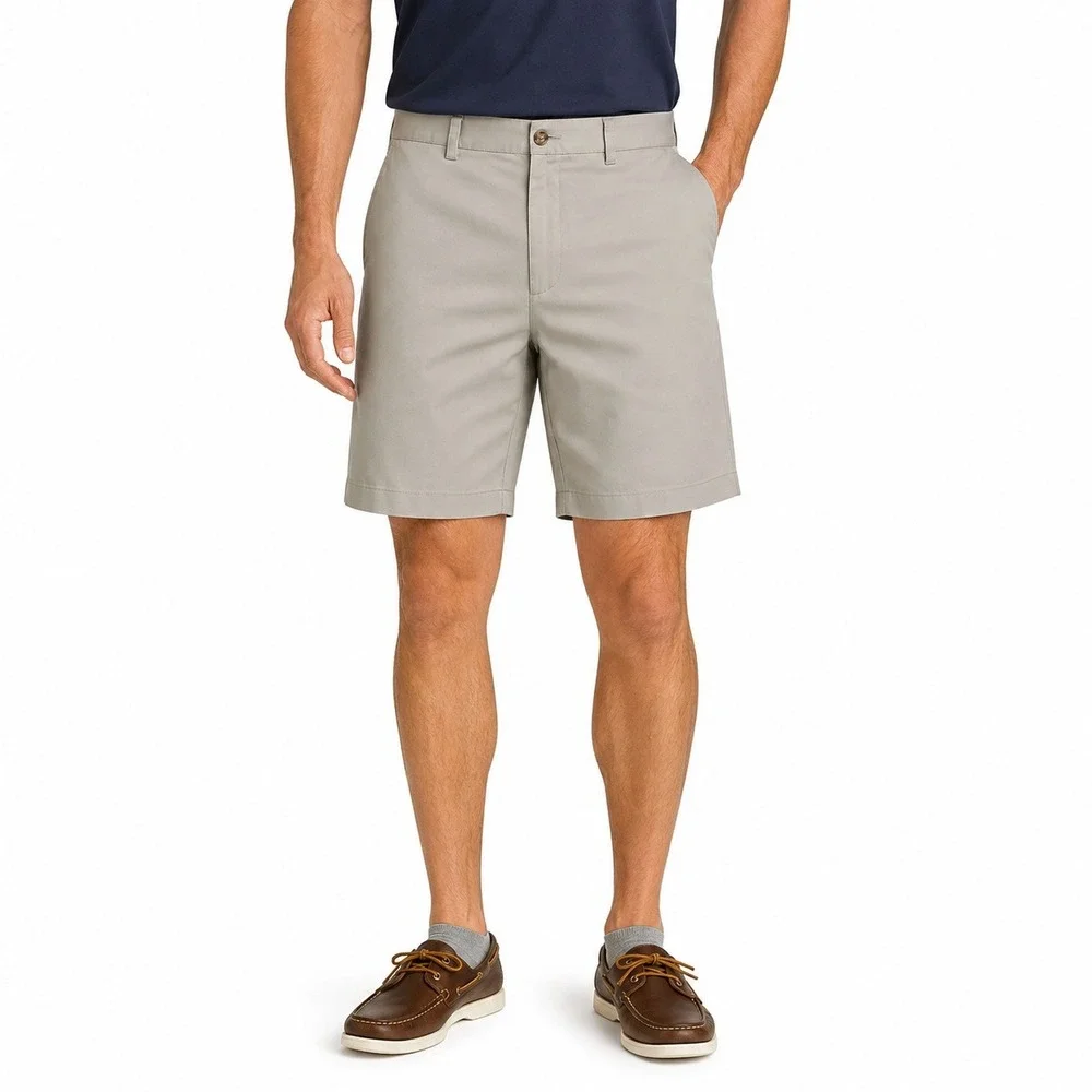 L.L.Bean Mens Wrinkle-Free Double L Chino Shorts Sz 35 Khaki Preppy Golf 215650